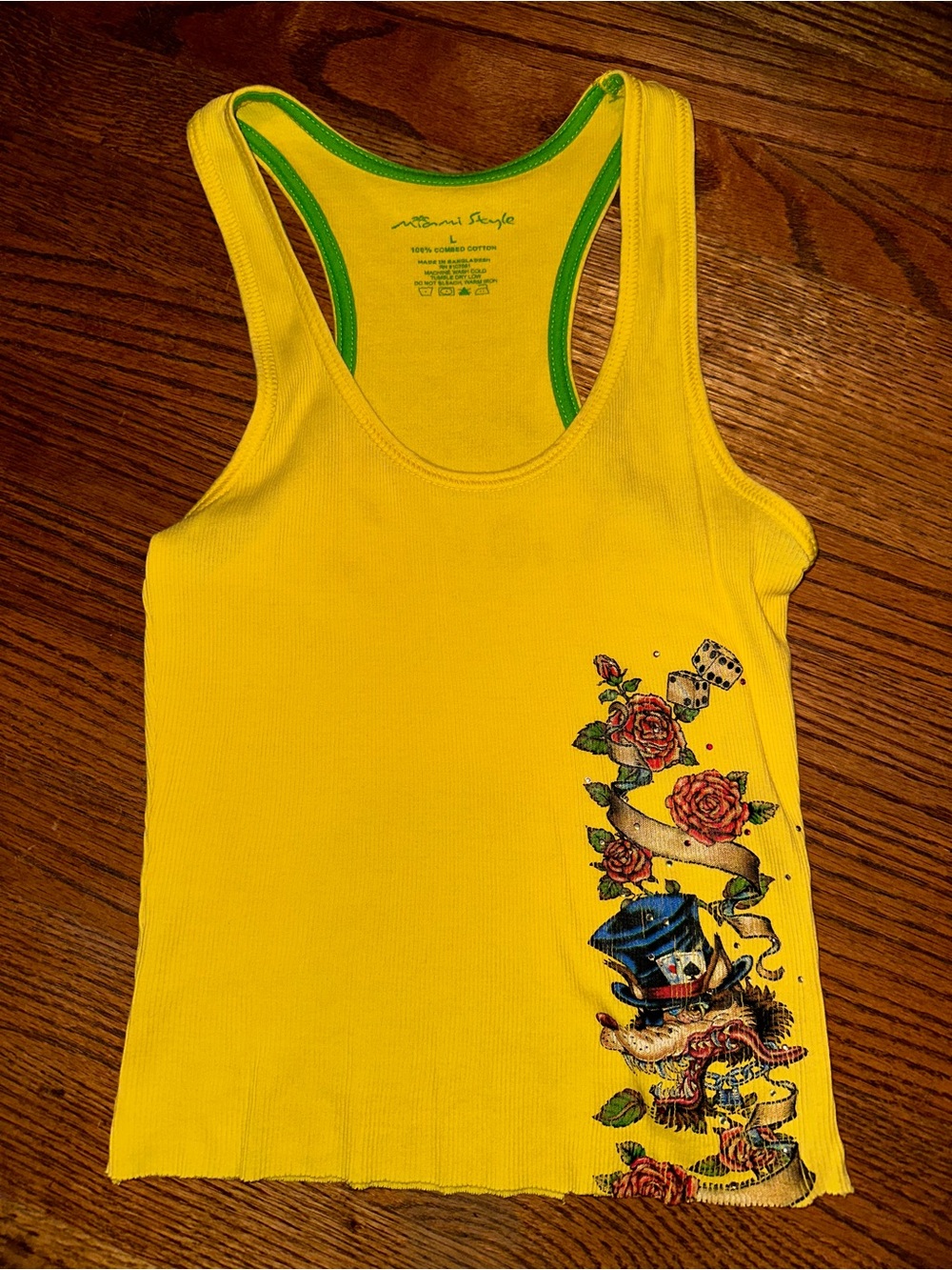Miami Style- Yellow Graphic Racerback Tank with Floral Dice Design #Y2K